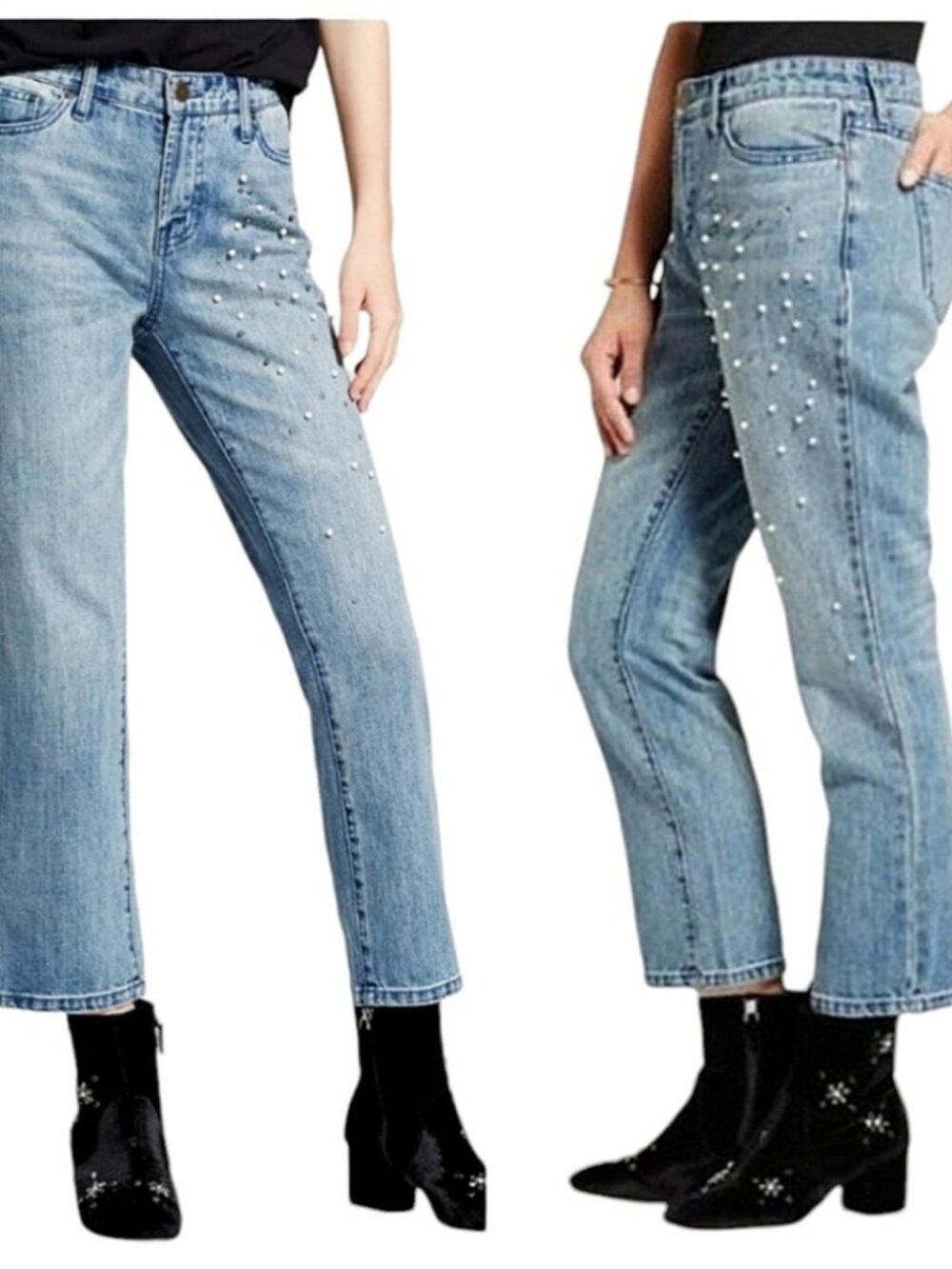 WHO WHAT WEAR Pearl Embellished Straight Jeans Sz 14W
